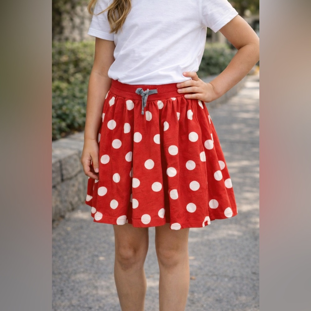 Mini Boden Red Polka Dot Skirt Girls 9 10Y Cotton Skater Pull On